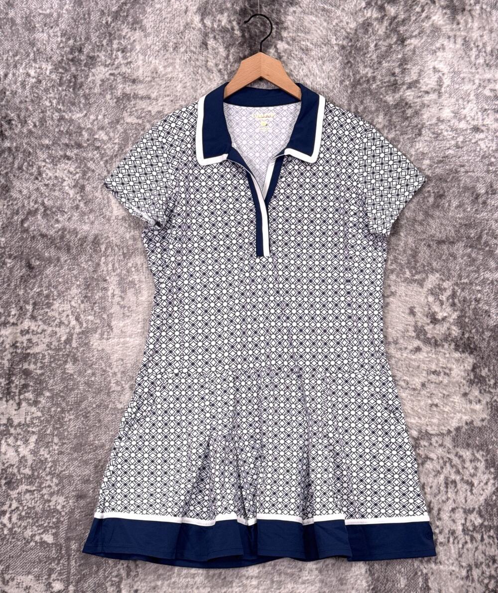 Lilly Pulitzer Luxletic Jessamy Dress XL Womens Blue Geometric Tennis Golf UPF